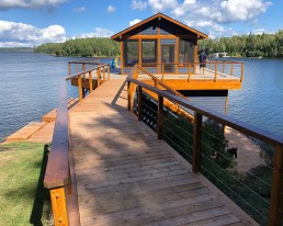 View of boathouse on the water