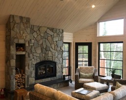 Interior living space and fireplace